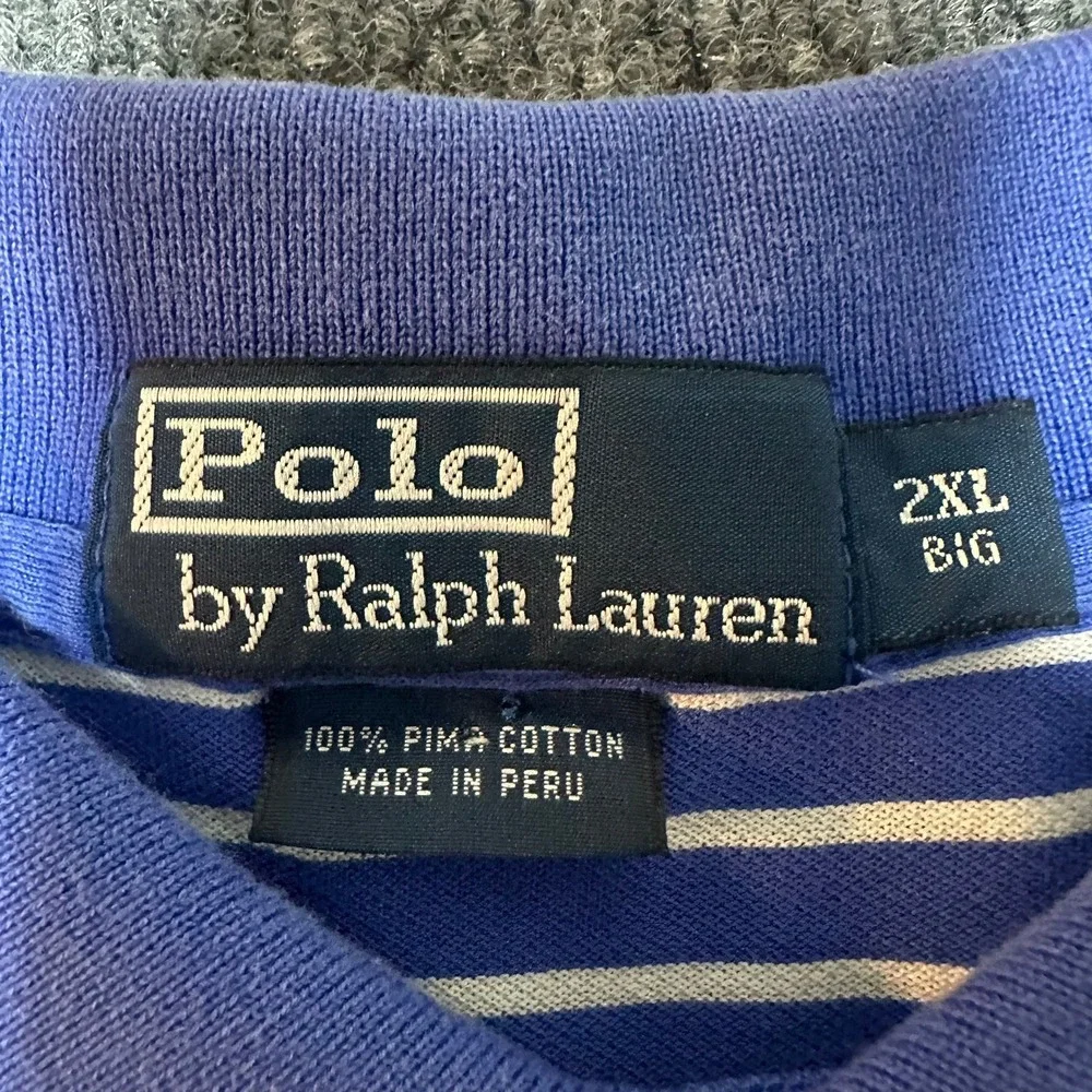 Polo Ralph Lauren Mens 2XL Big Pima Cotton Striped Polo Shirt Blue White Yellow